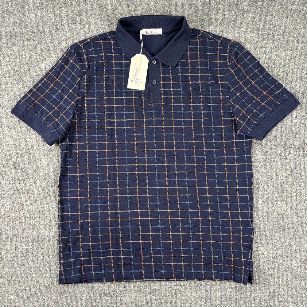 Ben Sherman Navy Plaid Short Sleeve Polo